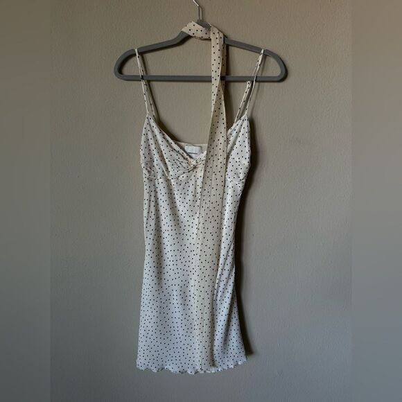 Reformation Iryna Mini Cream Dress Salt Pepper Polka Dots Size 10 - Picture 8 of 11